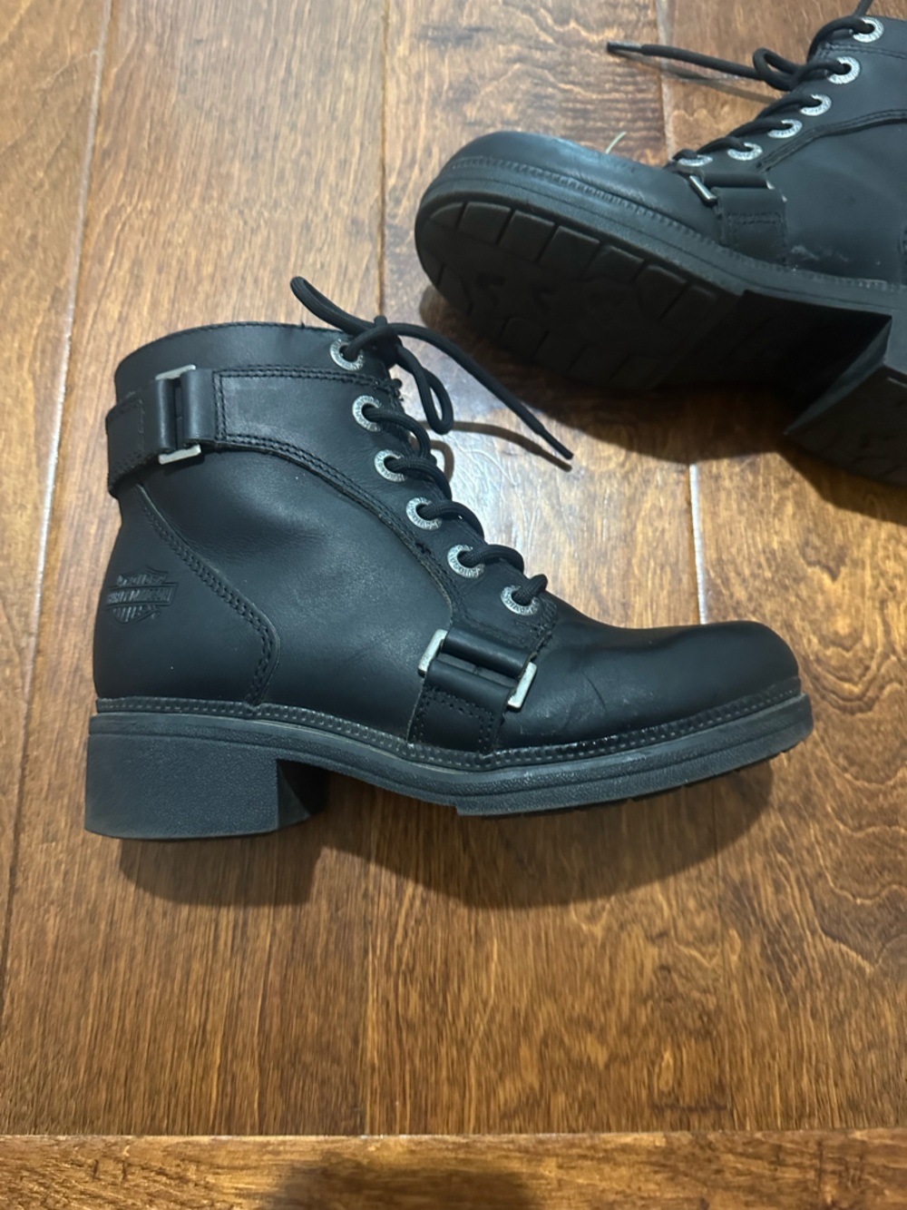 Harley-Davidson Black Lace-Up Boots with Buckle Detail - Picture 3 of 11